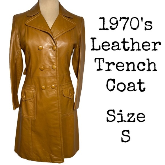 Vintage Jackets & Blazers - Vintage 1970's leather trench coat size S